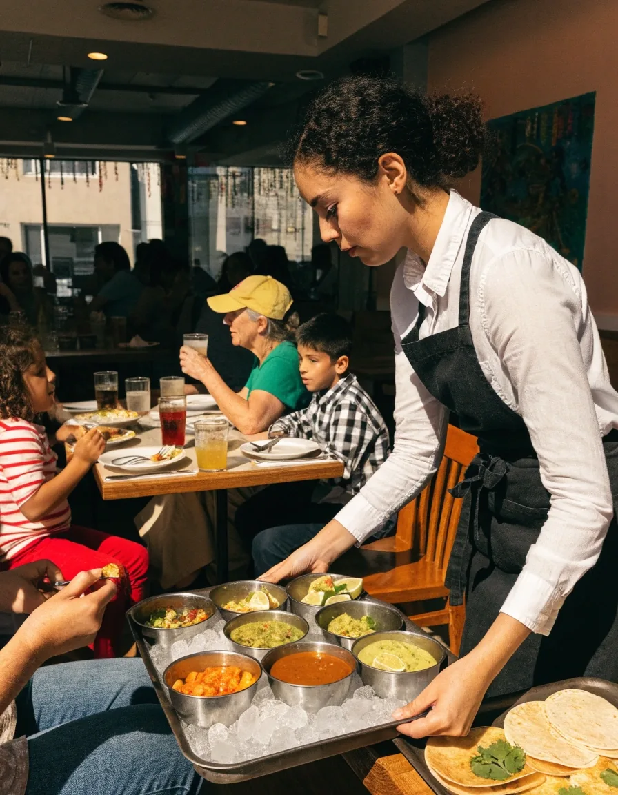 Toppings and salsas in small bowls